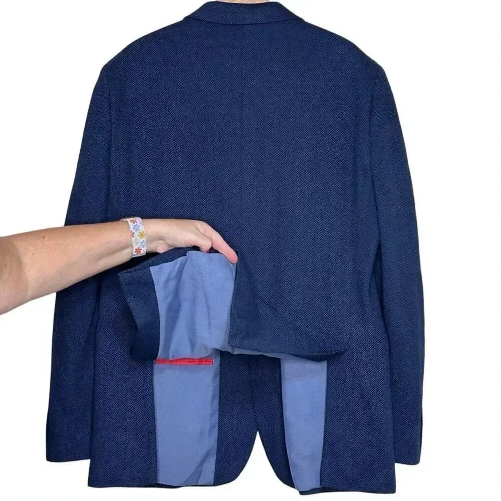 Izod 44L blue herringbone tweed men's‎ 2 button classic fit blazer sports coat